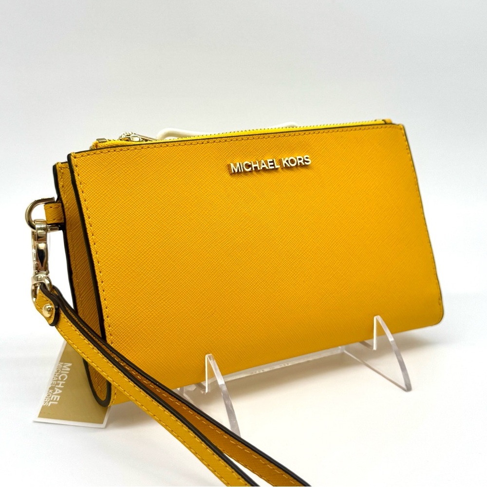 Michael Kors Large Jet Set Travel Double Zip Wallet Wristlet Jasmine Yellow - Picture 3 of 9